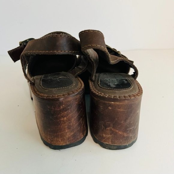 Vintage Shoes Y2k Riverstone Brown Leather Butterfly Wooden Chunky